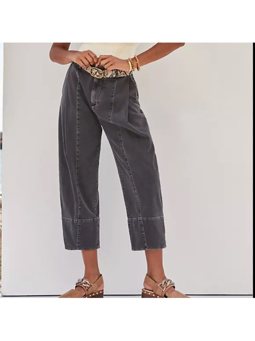 Pilcro Washed Gray Cropped Panel-Seam Jeans